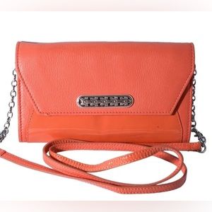 BRIGHTON 🪸CORAL🪸 SILVER-TONE LARGE ENVELOPE WALLET CROSSBODY BAG🌟EUC🌟